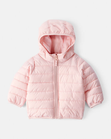 baby packable hooded puffer jacket - pink