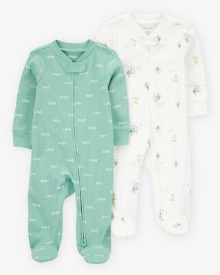 Product image 1 of Baby 2-Pack Frog 2-Way Zip Cotton Sleep & Play Pajamas