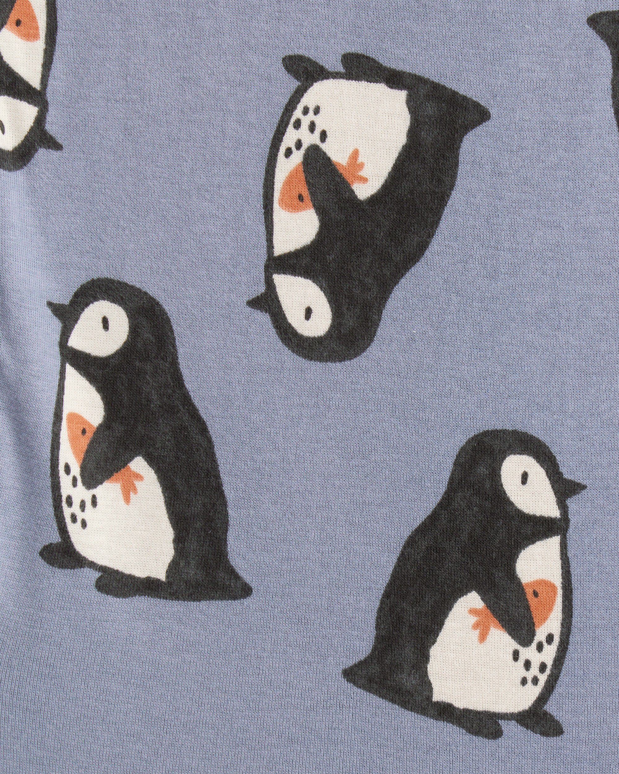 Toddler Boy Penguin & Polar Bear 100% Cotton Loose Fit 4-Piece Pajamas - Grey