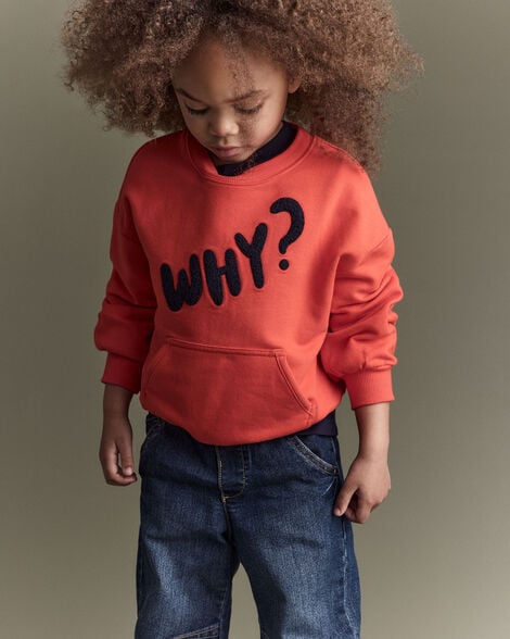 Toddler 'Why?' Graphic Pullover Sweatshirt - Orange