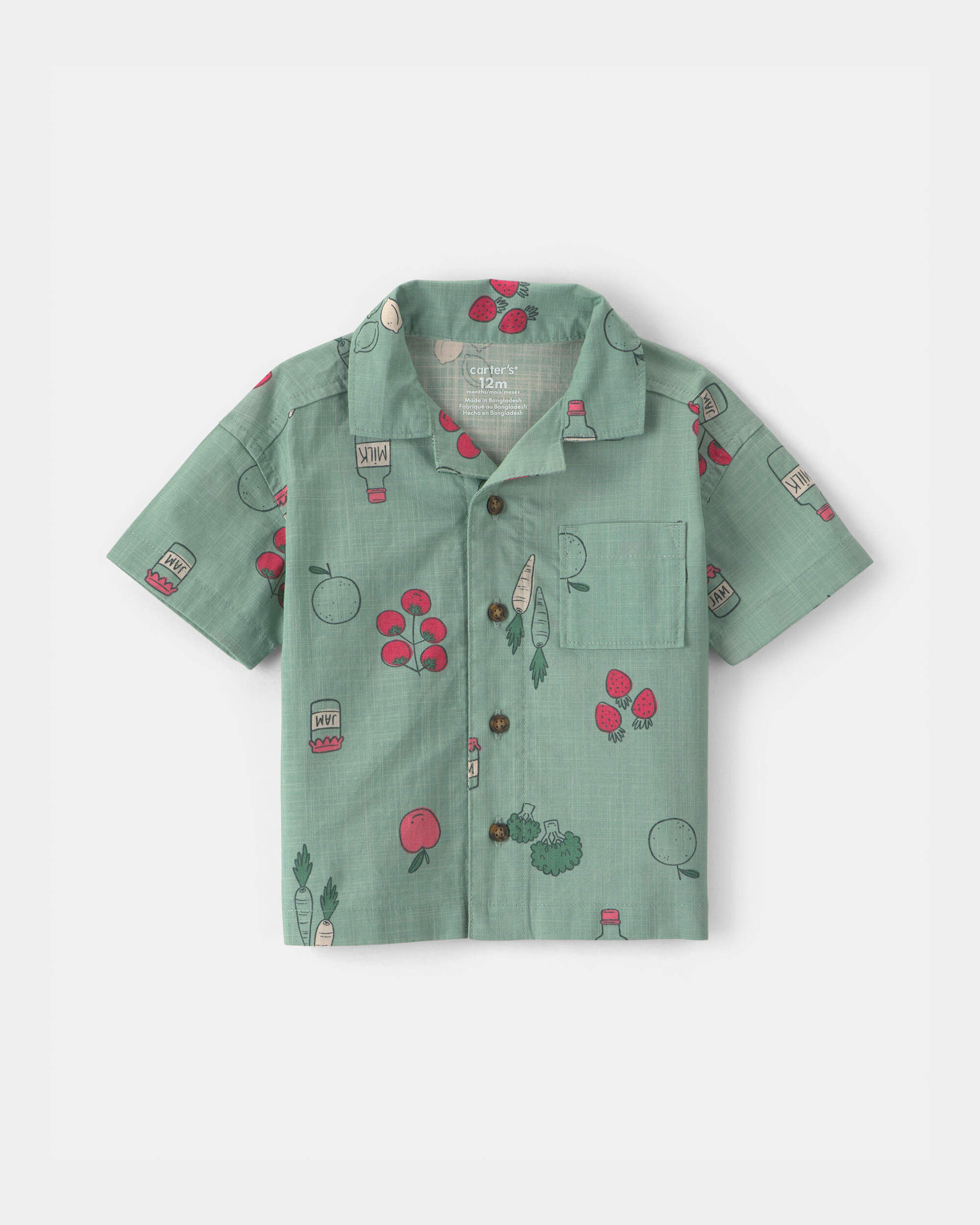 Carters baby boy veggie fruit short-sleeve button-down shirt 24M Green 24$