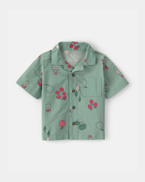 baby boy veggie fruit short-sleeve button-down shirt - green