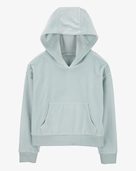Product image 1 of Kid Cropped Velour Hoodie - Blue