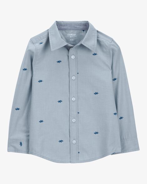  Product image 1 of Toddler Long-Sleeve Dinosaur Print Chambray Button-Down Shirt - Blue