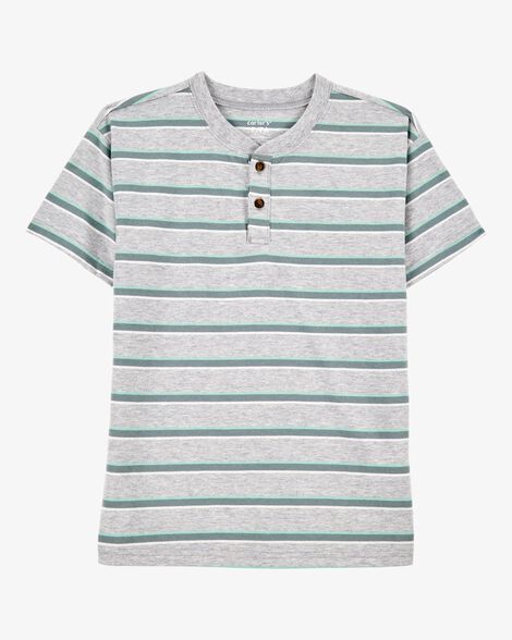  Product image 1 of Kid Striped Knit Short-Sleeve Henley - Grey