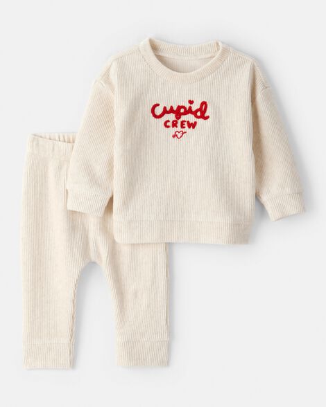 baby valentine's day cupid crew 2-piece long-sleeve tee & pant set - ivory