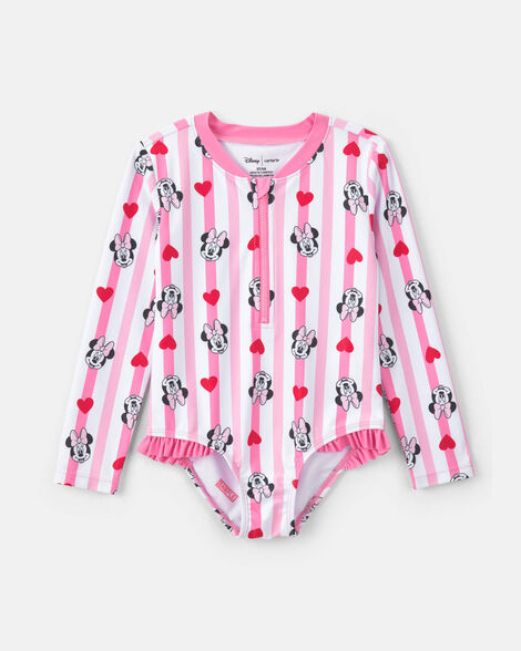 toddler girl disney© minnie mouse striped rashguard - pink/white