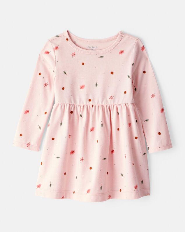 Product image 1 of Baby Girl Leaf Print Long Sleeve Dress - Pink