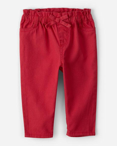Baby Girl Heart Pocket Twill Pants - Red