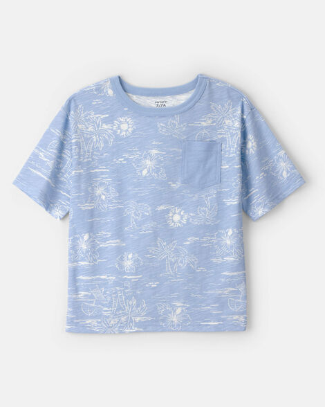 boys tropical scene pocket tee - blue