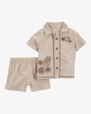 Product image 1 of Baby 2-Piece Shirt & Short Set with Embroidered Frog - Khaki
