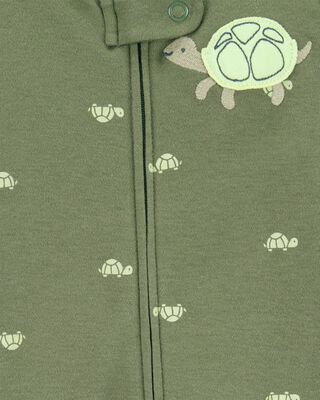 Product image 2 of Baby Turtle Print 2-Way Zip Cotton Sleep & Play Pajamas - Green