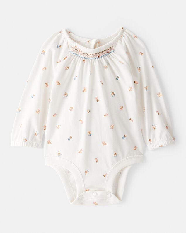 Product image 1 of Baby Girl Floral Print Long-Sleeve Fashion Bodysuit - Ivory