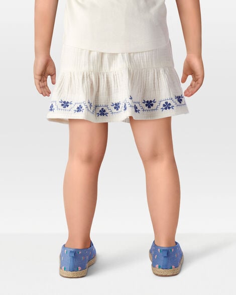  Product image 3 of Toddler Floral Embroidered Gauze Skort - Ivory