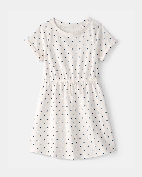 girls polka dot french terry dress - white/blue