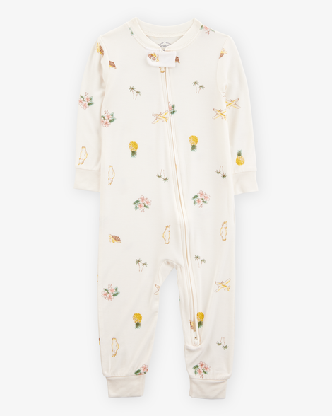 baby tropical print purelysoft footless 1-piece pajamas - ivory