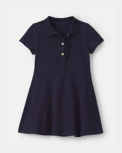 Toddler Girl Uniform Piqué Short-Sleeve Dress - Navy