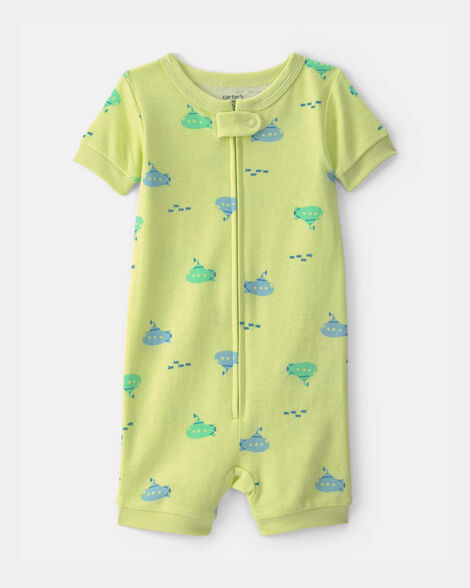 toddler boy submarine 100% cotton 1-piece romper pajama - green