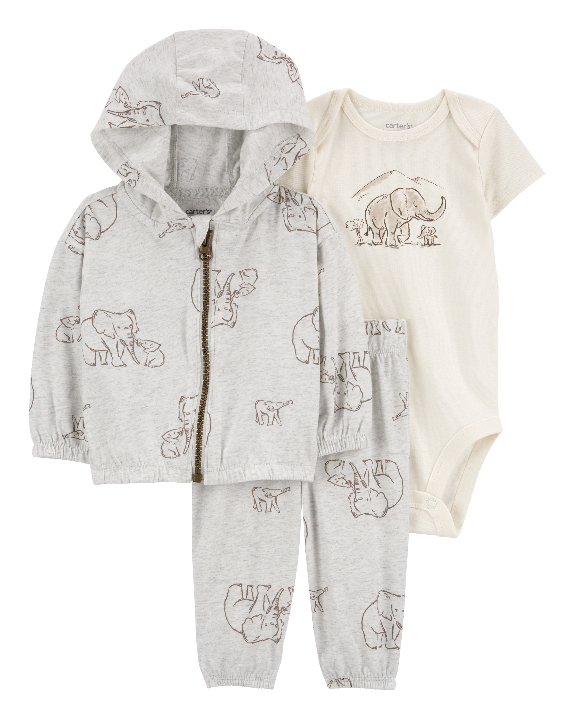 Baby 3-Piece Elephant Little Jacket Set -Grey/Ivory