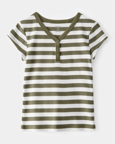 Product image 1 of Kid Ribbed Henley Striped Short-Sleeve Shirt - Green