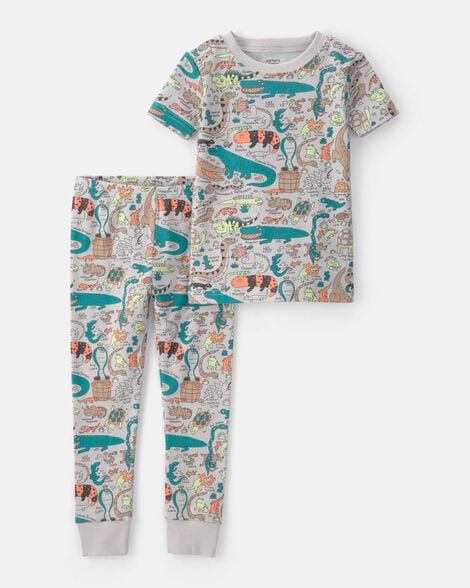 Image of Baby Boy Alligator 100% Cotton Snug Fit 2-Piece Pajama Set - Grey