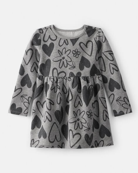 toddler girl daydream fleece heart knit dress - grey