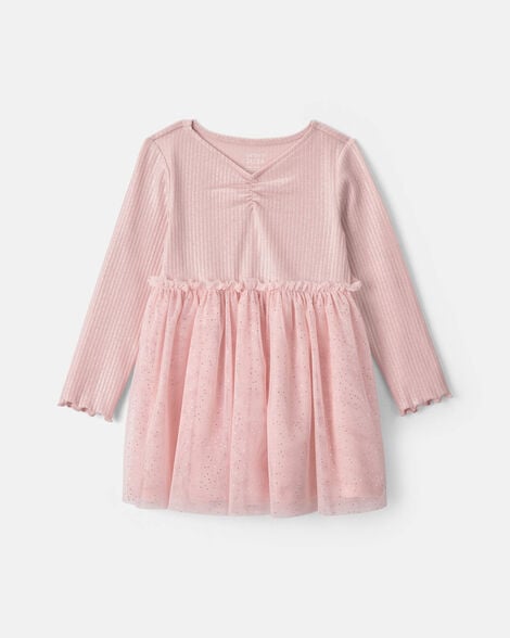 toddler girl shimmer long-sleeve dress - pink