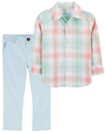 Toddler 2-Piece Button-Down Shirt & Flat-Front Pants Set
