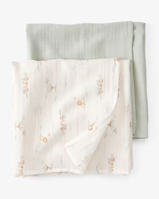 Product image 1 of 2-Pack Lion Print Muslin Swaddle Blankets - Green