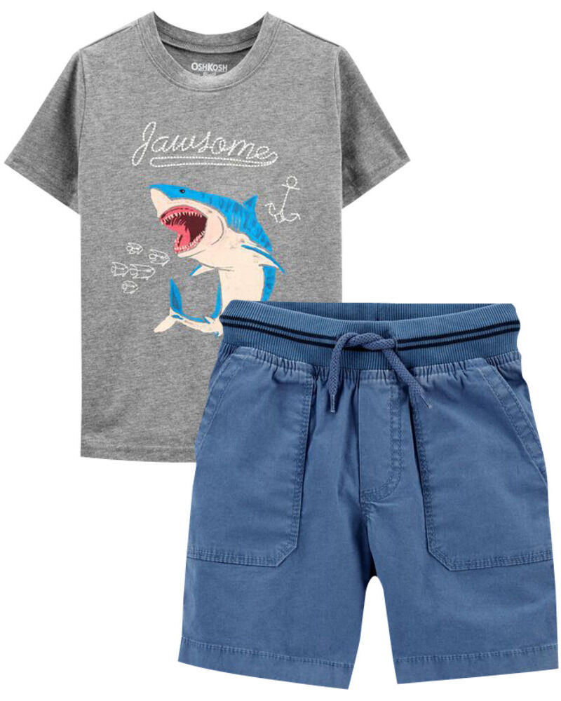 Embroidered Tee & Pull-on Stretch Canvas Shorts Set