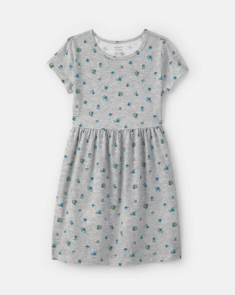 girls floral short-sleeve dress - grey