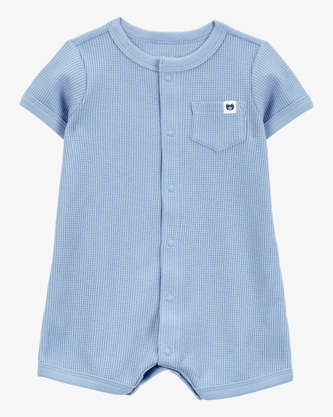 baby boy waffle knit short-sleeve romper - blue