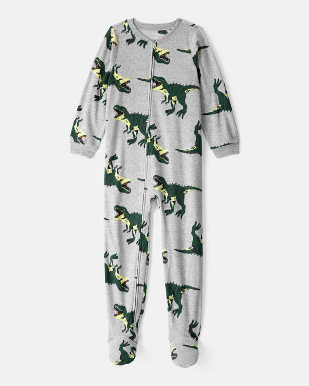 Product image 1 of Boys Dinosaur Print Loose Fit Long-Sleeve Zip-Up 1-Piece Pajamas