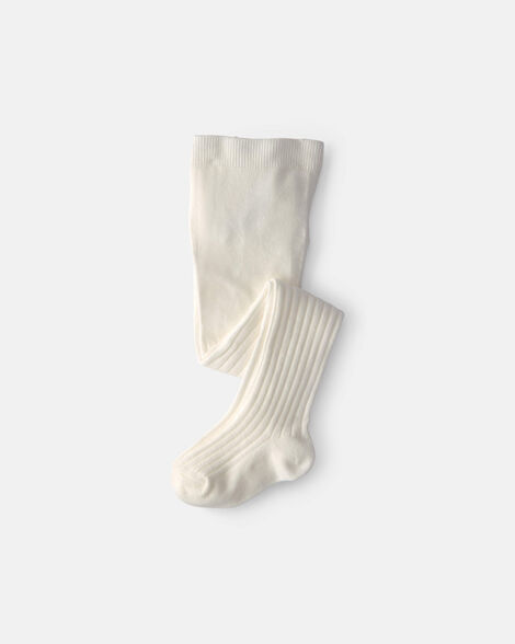 baby girl ribbed tights - ivory