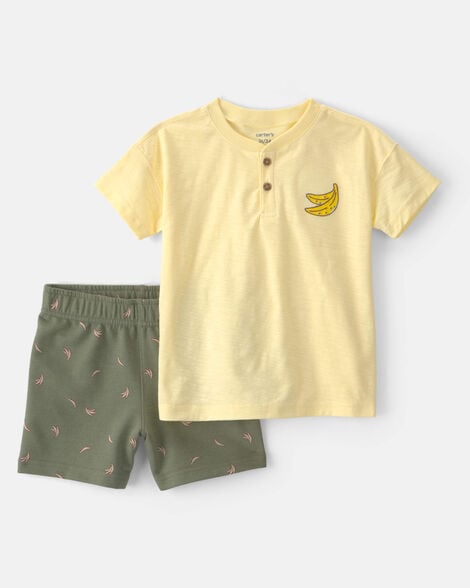 toddler boy 2-piece banana top & short set - yellow/green