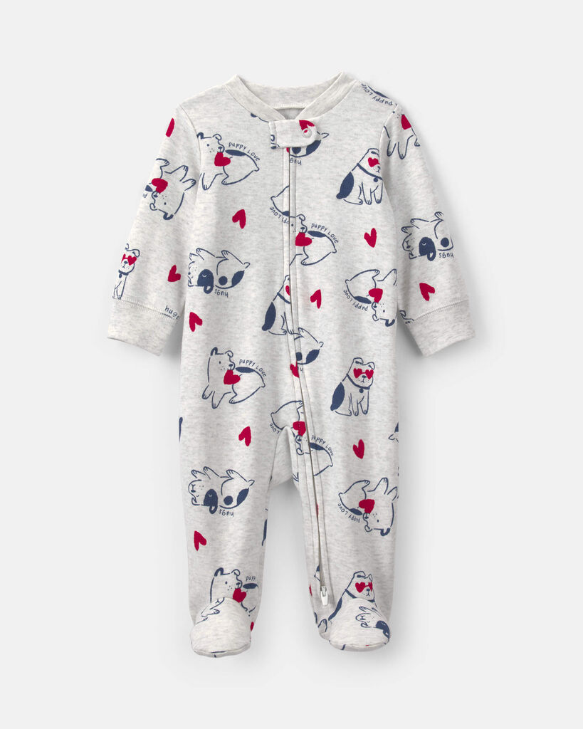 Carter's baby 2-way zip 'puppy love' valentine's day cotton sleep & play pajamas 3M Grey