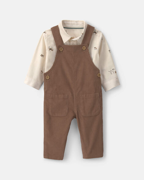 baby boy 2-piece twill long-sleeve overall set - brown
