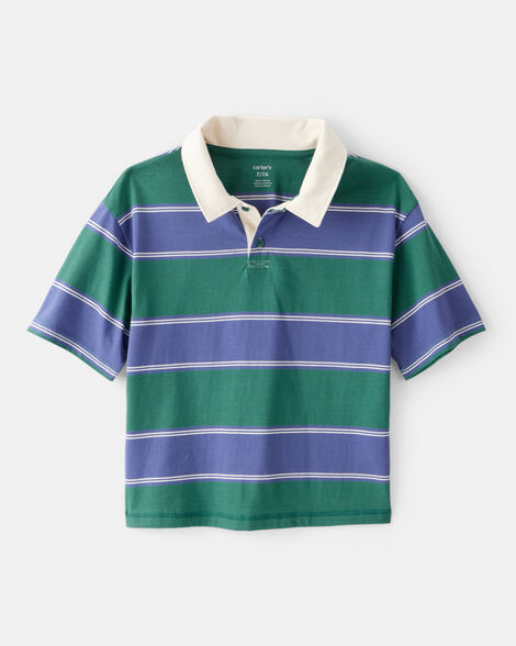 boys cotton short-sleeve stripe polo - green/blue