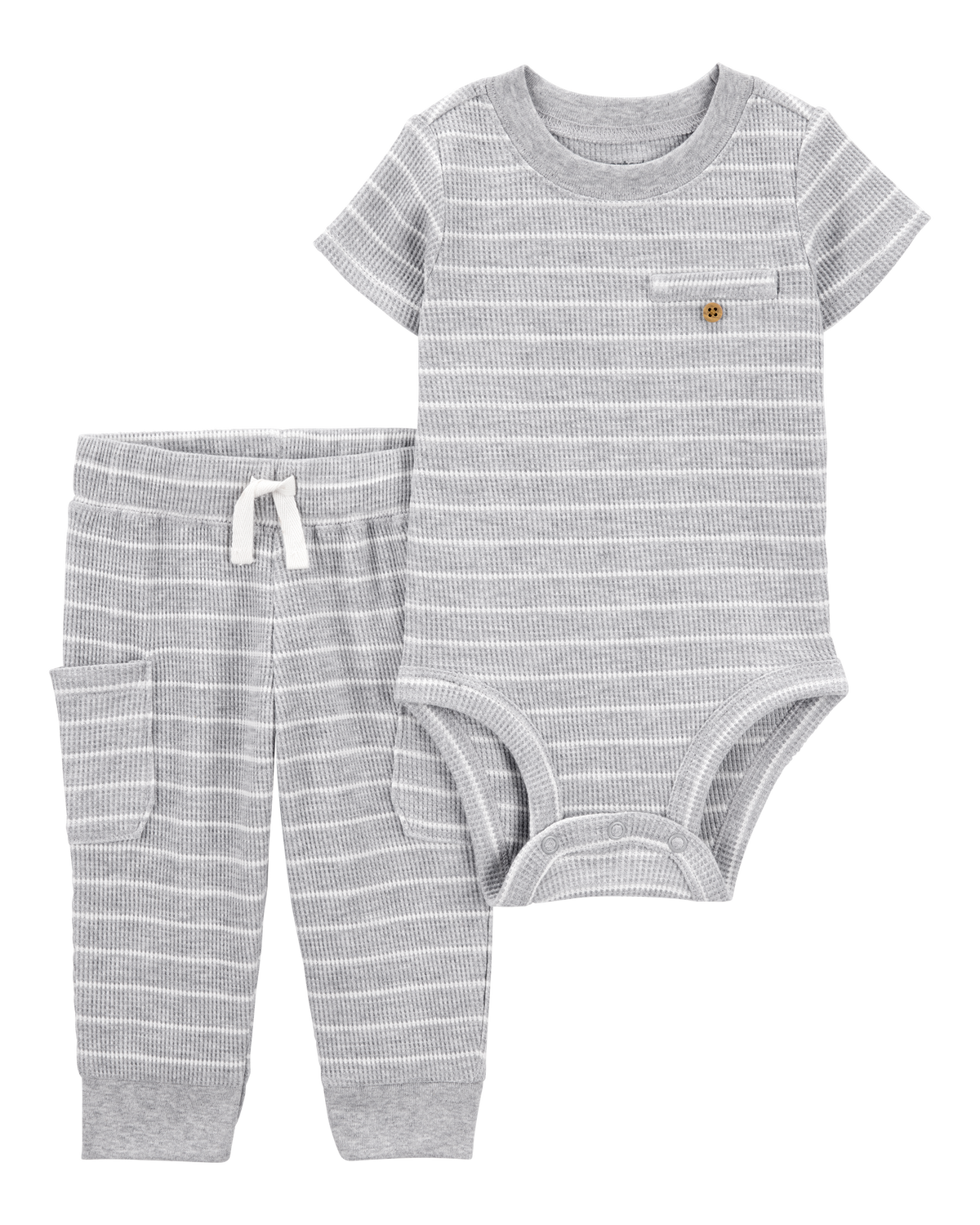Baby 2-Piece Striped Waffle Knit Bodysuit Pant Set - Heather