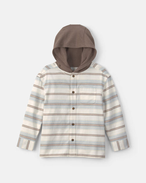 Boys Striped Long-Sleeve Hooded Button-Down Shirt