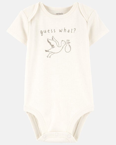 baby pregnancy announcement cotton short-sleeve graphic bodysuit - ivory