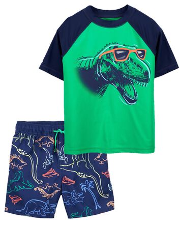 Kid Dinosaur Rashguard & Swim Trunks Set