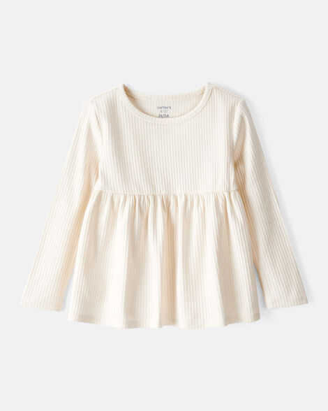toddler girl long-sleeve peplum top - white