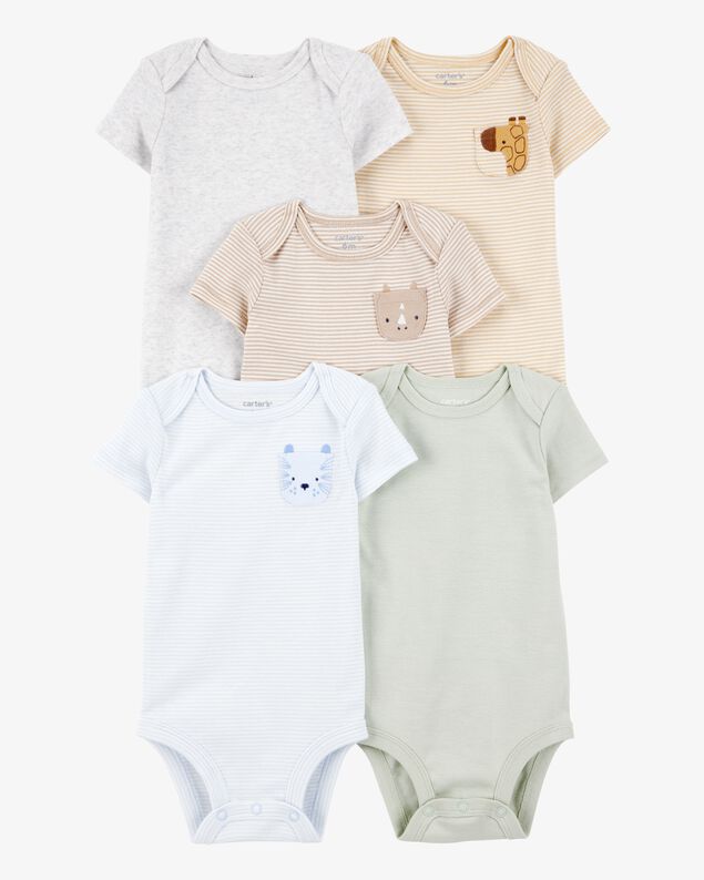 Product image 1 of Baby 5-Pack Animals Short-Sleeve Cotton Bodysuits