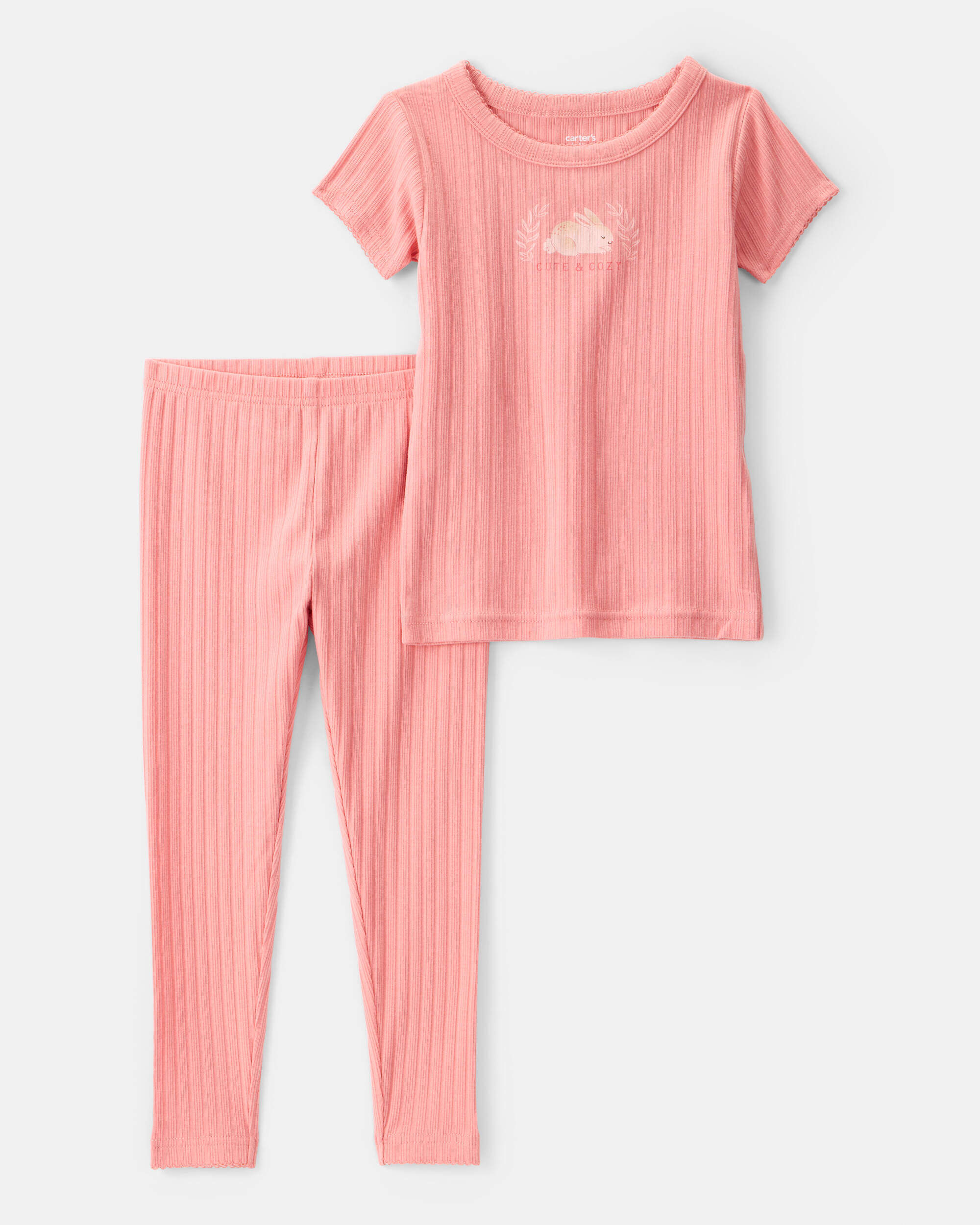 Toddler Girl 2-Piece Bunny Drop Needle Ribbed Pajamas - Pink