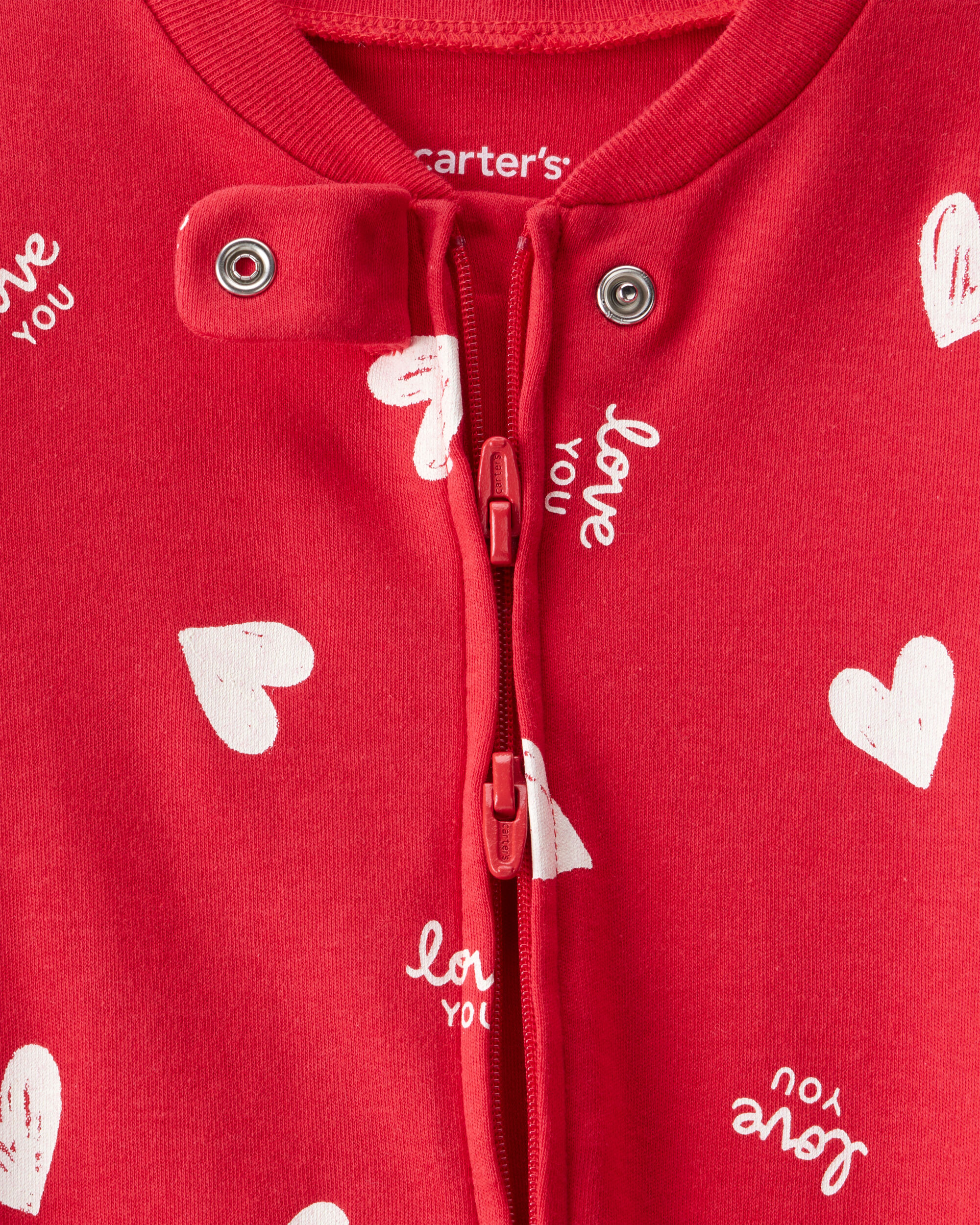 Baby Valentine's Day Heart 100% Cotton Snug Fit 2-Way Zip Sleep & Play Pajamas - Red