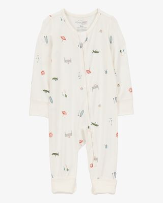 Product image 1 of Baby Camp Print 2-Way Zip PurelySoft Convertible Foot Sleep & Play Pajamas - Ivory