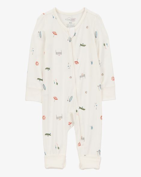  Product image 1 of Baby Camp Print 2-Way Zip PurelySoft Convertible Foot Sleep & Play Pajamas - Ivory