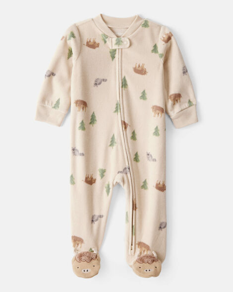 Product image 1 of Baby Boy Buffalo Print Loose Fit Long-Sleeve Sleep & Play Pajamas - Brown