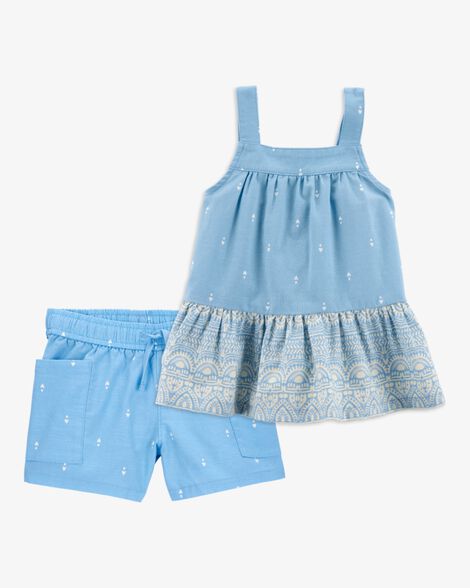 Product image 1 of Toddler 2-Piece Heart Drop Print Tank & Drawstring Shorts Set - Blue